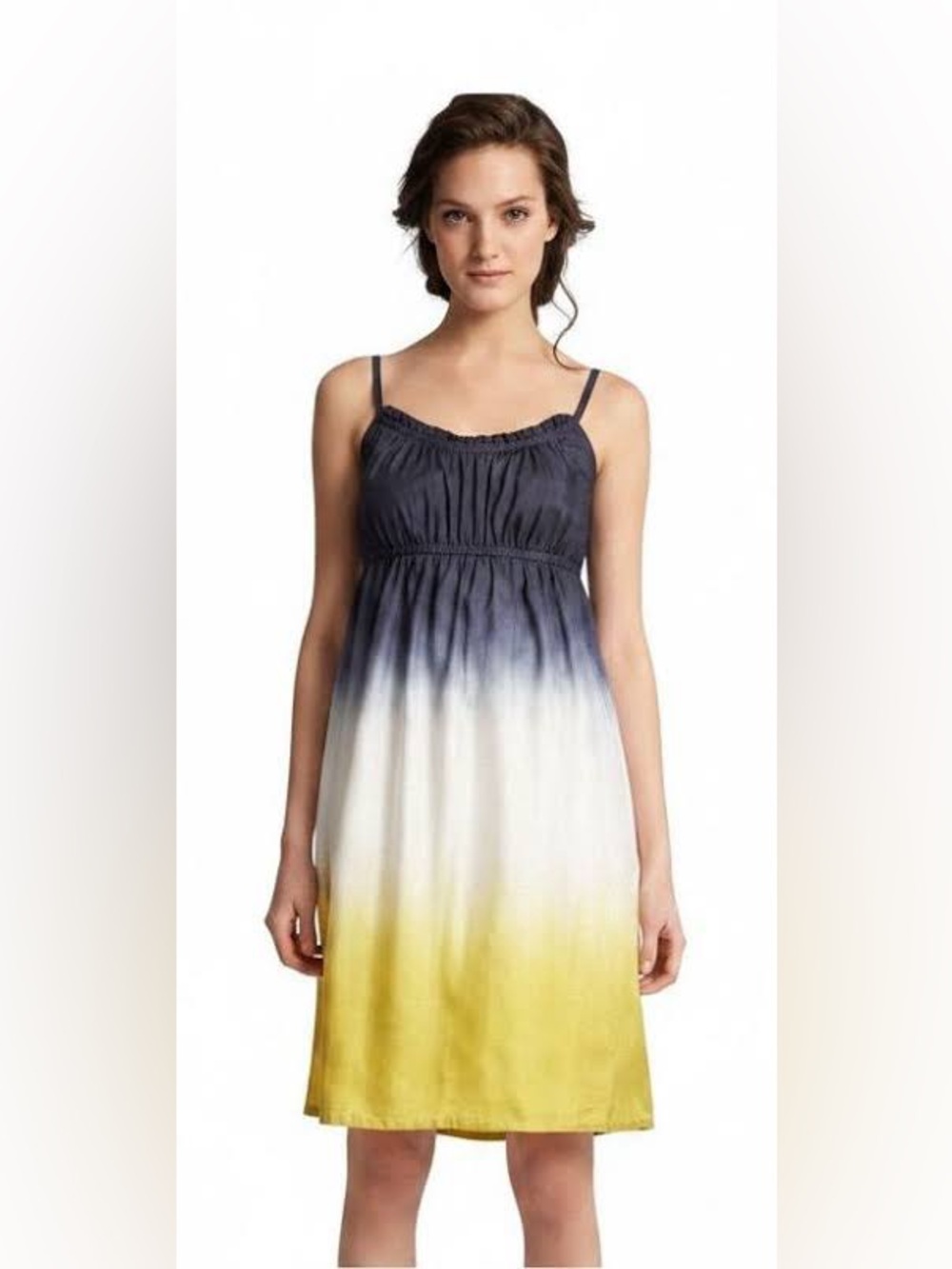 LOFT Silk Ombrรฉ Dress Size 0 Navy Ivory Chartreuse Spaghetti Strap